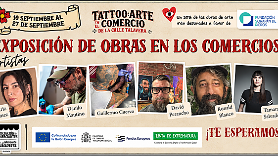 Los comercios de la calle Talavera de Plasencia muestran obras de seis tatuadores