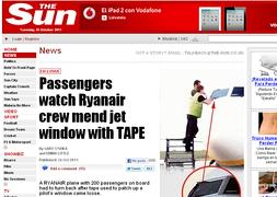 Escándalo en Ryanair tras reparar una ventanilla con cinta adhesiva