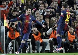 Leo Messi celebra uno de los goles ante el Atlético en el Camp Nou. / Efe