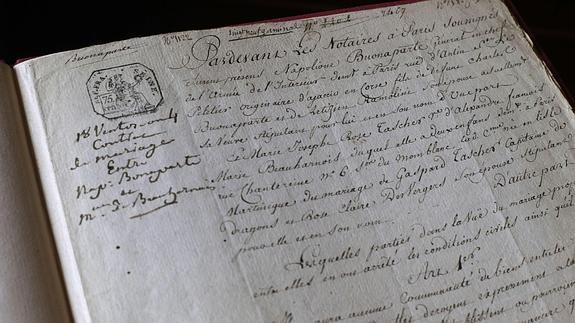 El contrato matrimonial entre Josefina y Napoleón Bonaparte  