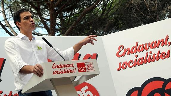 El secretario general del PSOE, Pedro Sánchez, durante un acto en Barcelona 