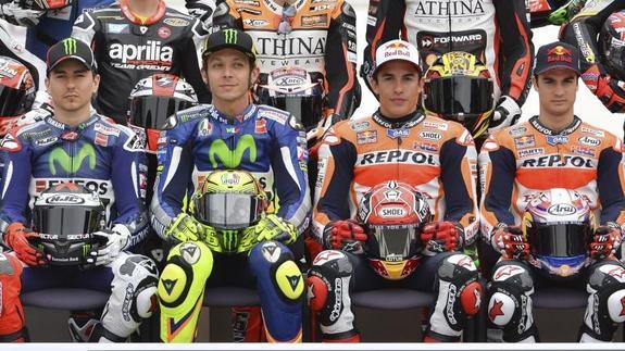 Jorge Lorenzo, Valentino Rossi, Marc Márquez y Dani Pedrosa. 