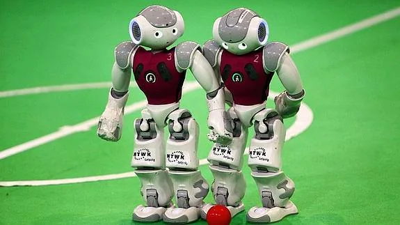 Dos robots NAO como los empleados en el programa. 