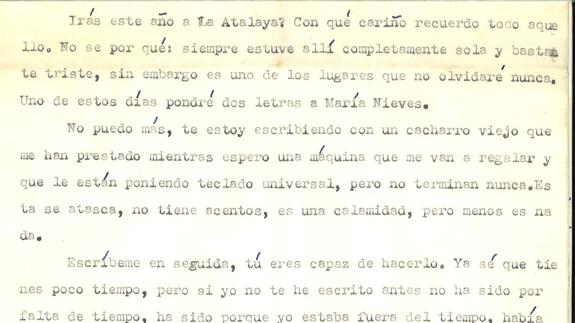 Fragmento de una carta de Rosa Chacel.