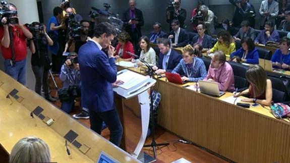 Pedro Sánchez, durante la rueda de prensa