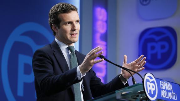 Pablo Casado en la rueda de prensa.