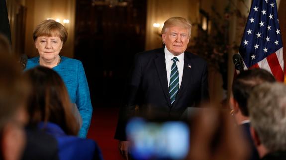 Angela Merkel y Donald Trump en la Casa Blanca.