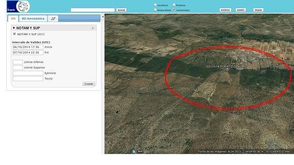 Imagen del lugar donde volarán los drones mañana y pasado en Puebla de Obando