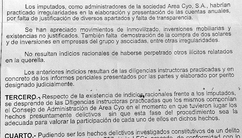 El auto judicial describe las presuntas irregularidades que se investigan:: HOY