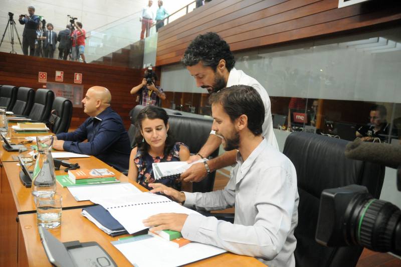 Los diputados de Podemos Obed Santos, Irene de Miguel, Eugenio Romero y Álvaro Jaén.