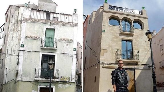 La casa de Moreno Zancudo antes de la obra y Julián Monge ante el edificio rehabilitado.