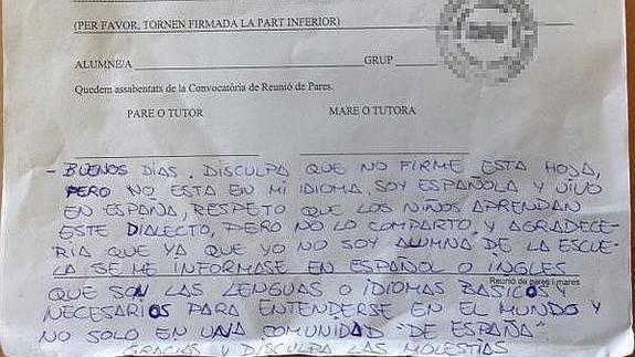 La incendiaria carta de una madre a un profesor de instituto que le escribió en valenciano