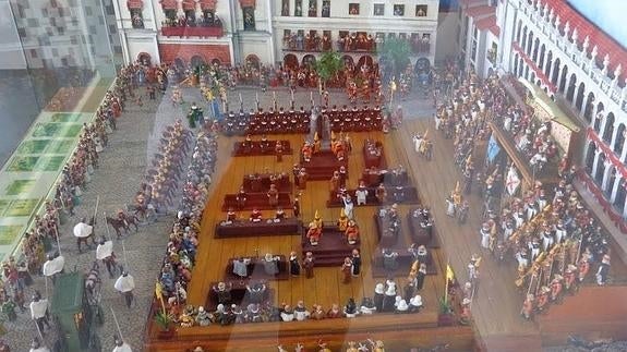 Maqueta de un auto de fé celebrado por la Inquisición en Llerena que se expone en el Museo de la Historia de Llerena.