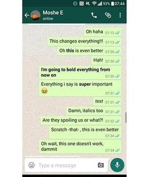 WhatsApp prepara una actualización para permitir negritas y cursivas en los textos