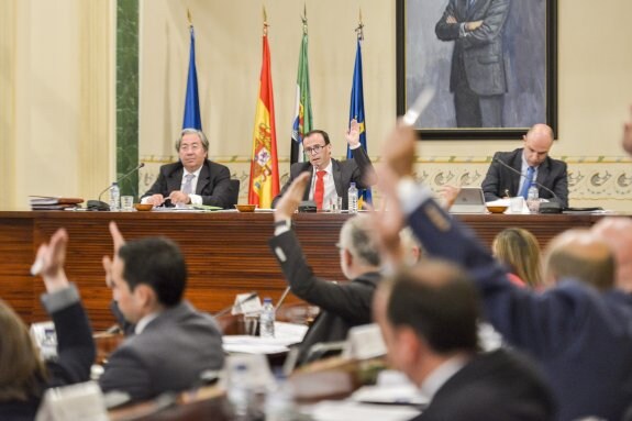 Votación a mano alzada en el Pleno de la Diputación. :: j. v. arnelas