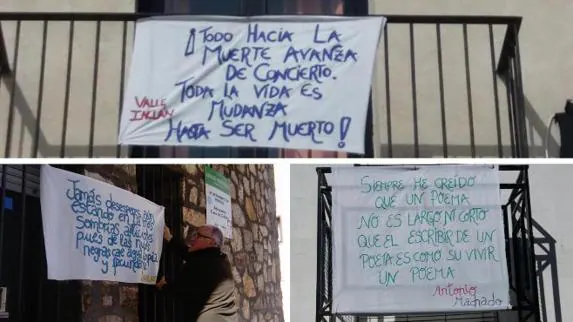 Sábanas con poesías colgadas de fachadas y balcones.:: HOY