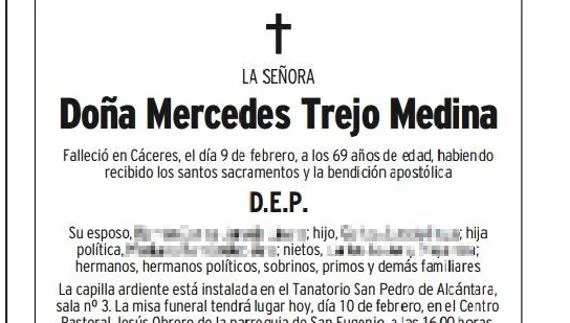 Esquela publicada en el Diario HOY de Mercedes Trejo. :: 