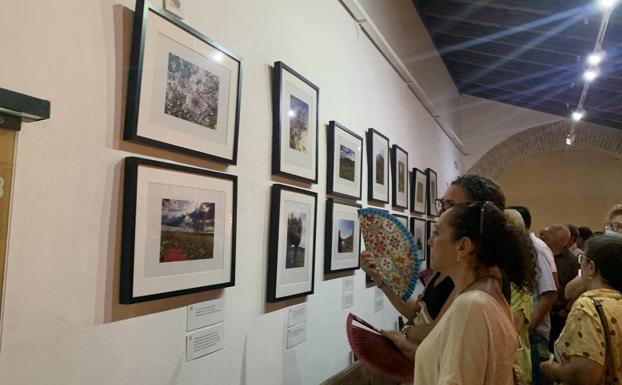Los asistentes a la inauguración contemplan el trabajo de Justa Tejada 