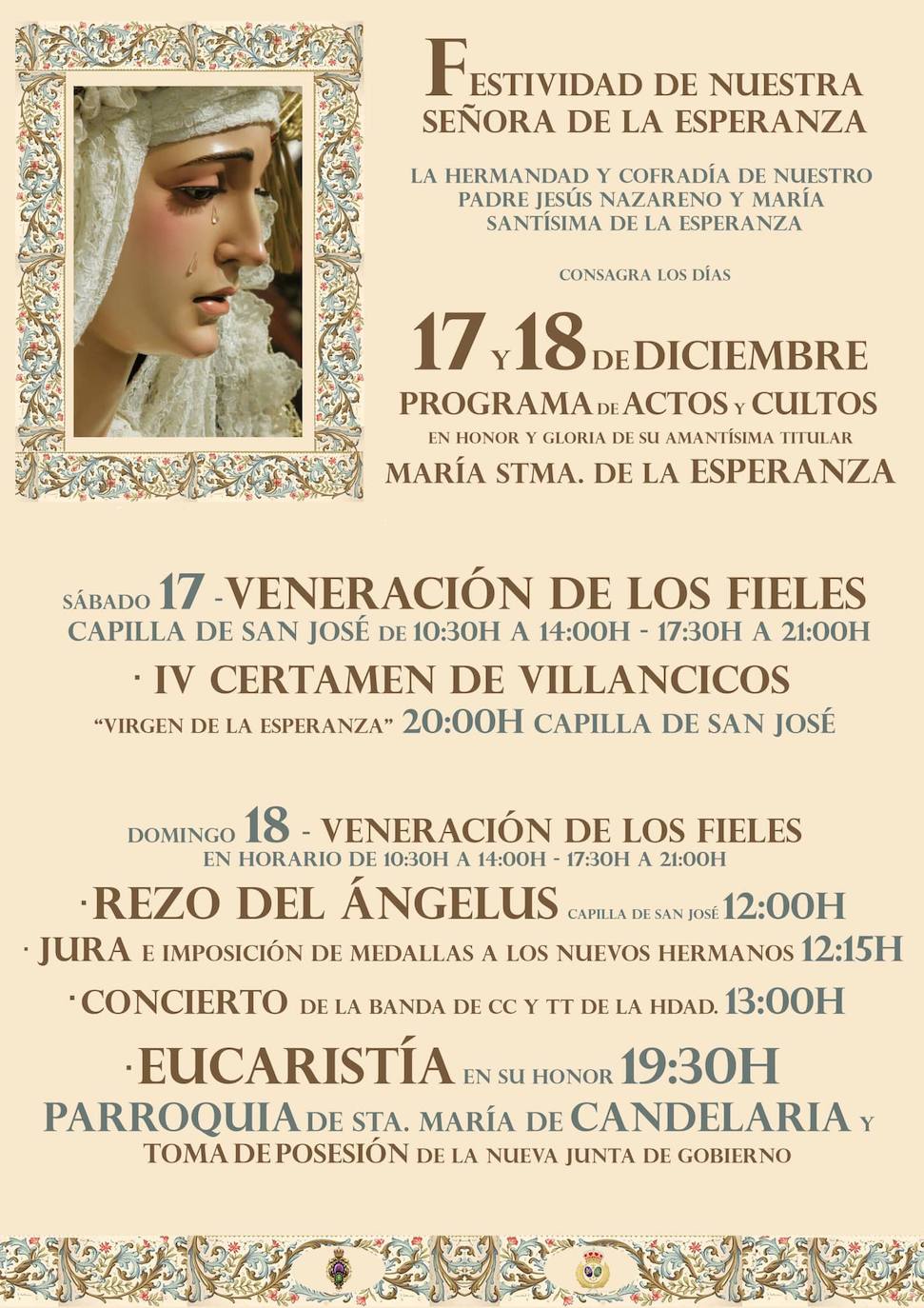 Cartel con los actos previstos por la festividad 