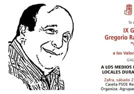 Los medios de comunicación locales recibirán el galardón a los Valores Ciudadanos Gregorio Ramírez 'Gori' del PSOE de Zafra