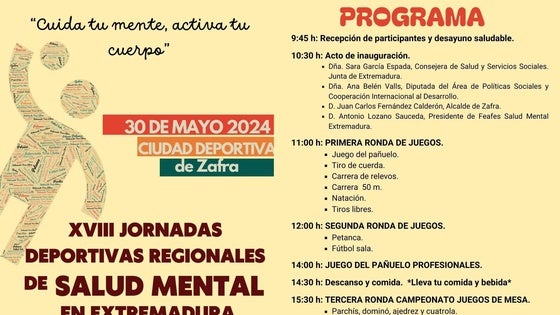 XVIII Jornadas Deportivas Regionales de Salud Mental en Extremadura reunirán a más de 500 personas en Zafra