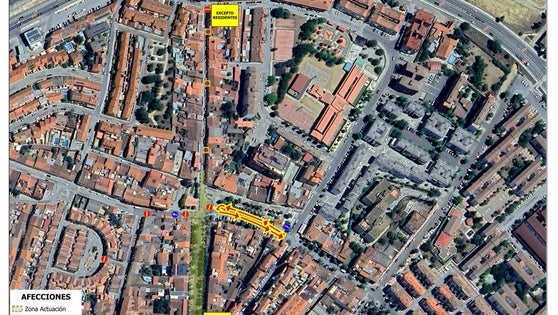 Mapa con el cambio de circulación y aparcamientos