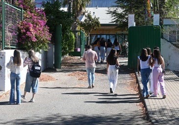 Foto de archivo de jóvenes entrando en uno de los institutos