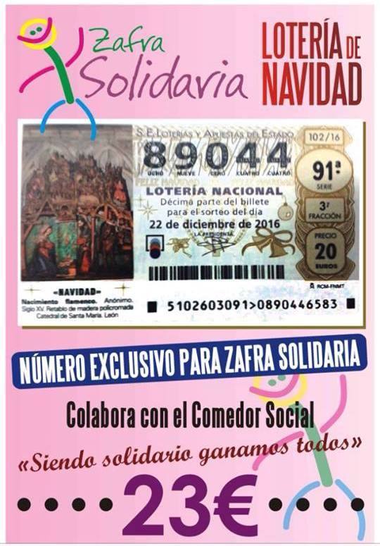 Zafra Solidaria tiene número propio para la lotería de Navidad