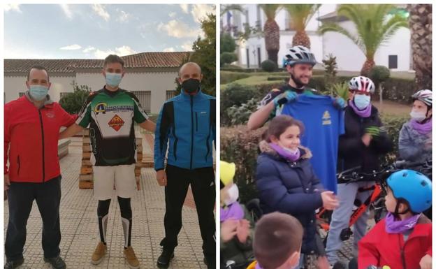 A la izquierda, los monitores de la escuela junto a Rivera. A la derecha, recibiendo una camiseta del club 