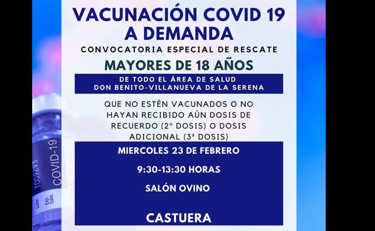 El Área de Salud Don Benito-Villanueva organiza una vacunación masiva para mayores de 18 años en Castuera