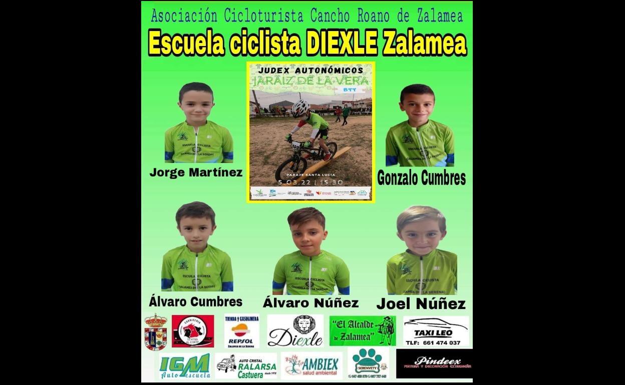 5 alumnos de la Escuela Ciclista Diexle Zalamea participan este sábado en la segunda prueba de los JUDEX BTT