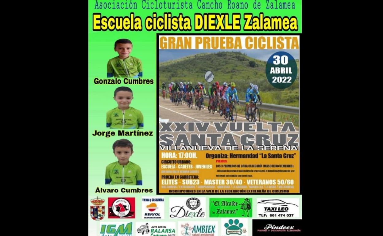 3 alumnos de la Escuela Ciclista Diexle Zalamea participan este sábado en la XXIV Vuelta Santa Cruz