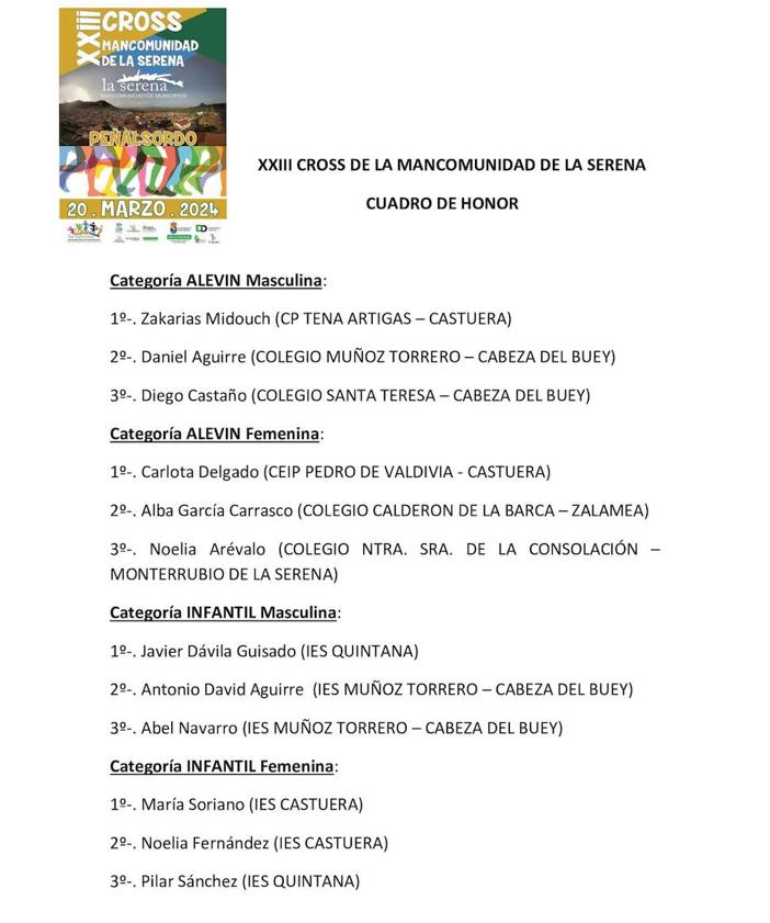 Imagen principal - La ilipense Alba García Carrasco hizo podium en el XXIII Cross de la Mancomunidad de la Serena