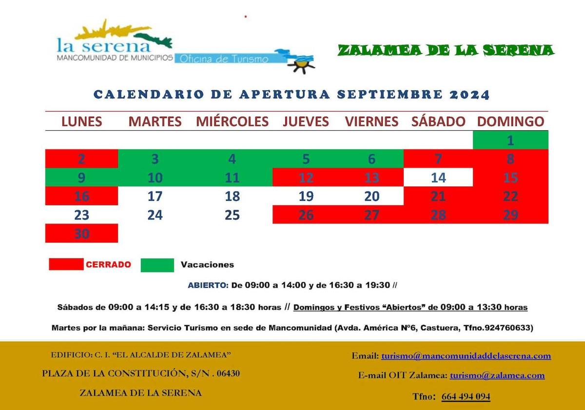 Imagen principal - Horarios de las Oficinas de Turismo de la Mancomunidad para septiembre