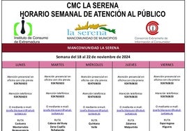Horario semanal de Atención al público de CMC La Serena