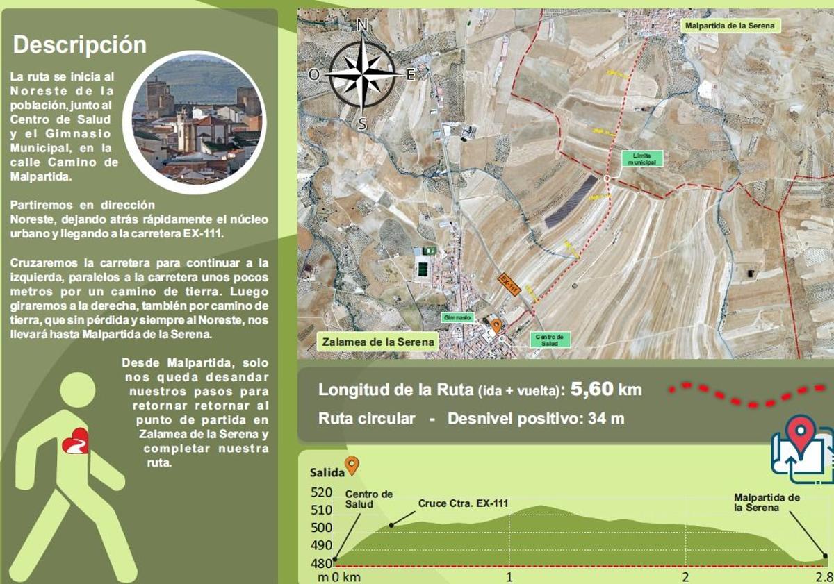 Imagen principal - Información de la ruta que va desde Zalamea de la Serena hasta Malpartida de la Serena.