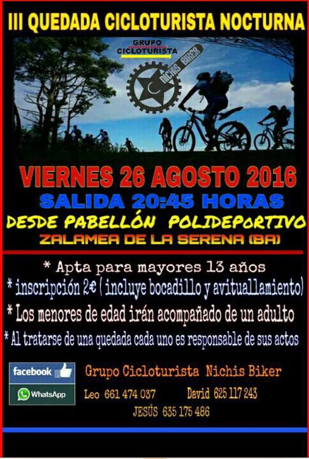 Llega la III Quedada cicloturista nocturna de la mano de Nichis-Biker