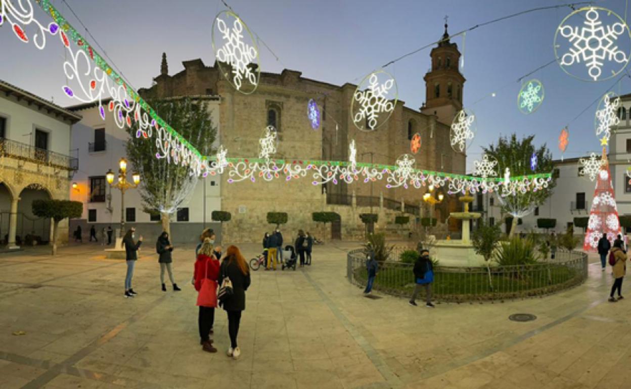 Ilumanición navideña de la Plaza Mayor , foto de archivo 