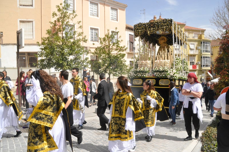 Virgen de los Dolores de la Cofradía de Santiago, por la Plaza de las Eras 