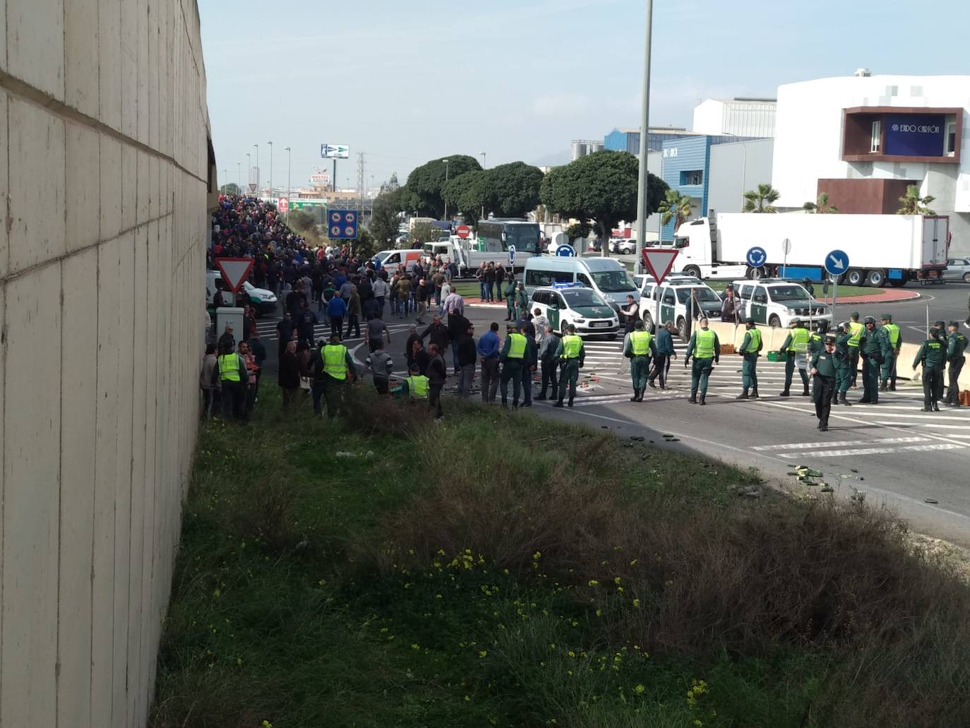 Miembros de las principales organizaciones agrarias y representantes del PP, Ciudadanos y Vox se concentran en el Polígono La Redonda de El Ejido por la crisis de rentabilidad de los productos hortofrutícolas.