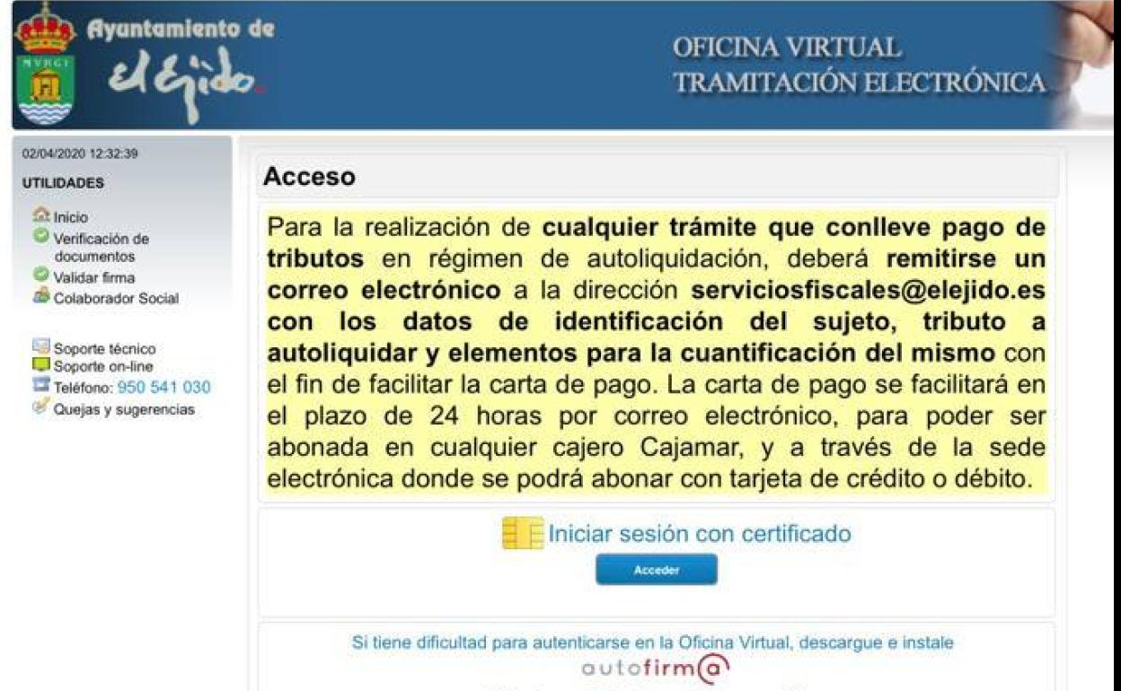 El número de usuarios de la Oficina Virtual de El Ejido crece un 75% en marzo