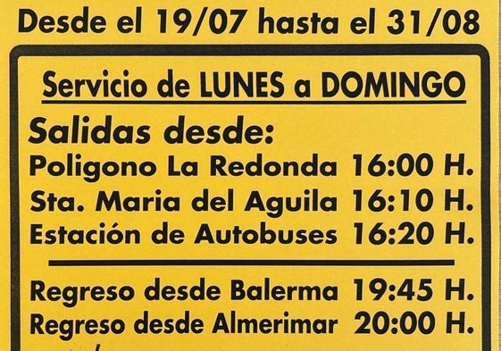 Cartel de una de las líneas de servicio de autobús.