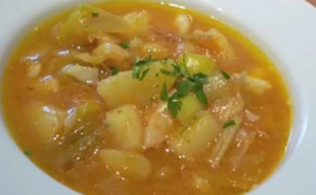 La tradicional porrusalda de bacalao. 