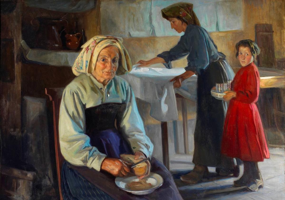 'Anciana cortando sopas de pan', cuadro de José Nogué Massó.