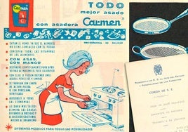 Publicidad de la asadora Carmen o carmela (años 60) y menú de Franco con ternera a la plancha