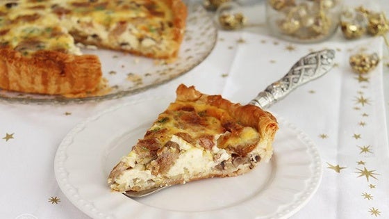 Tarta con foie gras, champiñones y castañas