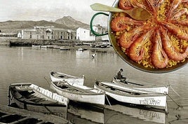 Barcas de pescadores en el Grao de Gandía, en los años 30 e imagen de una fideuá.
