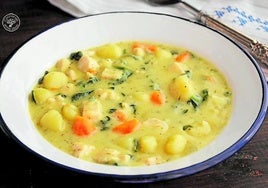 Sopa de ñoquis con pollo y verduras variadas