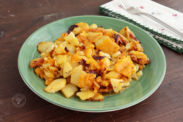 Receta de patatas con calabaza y pimientos al ajillo