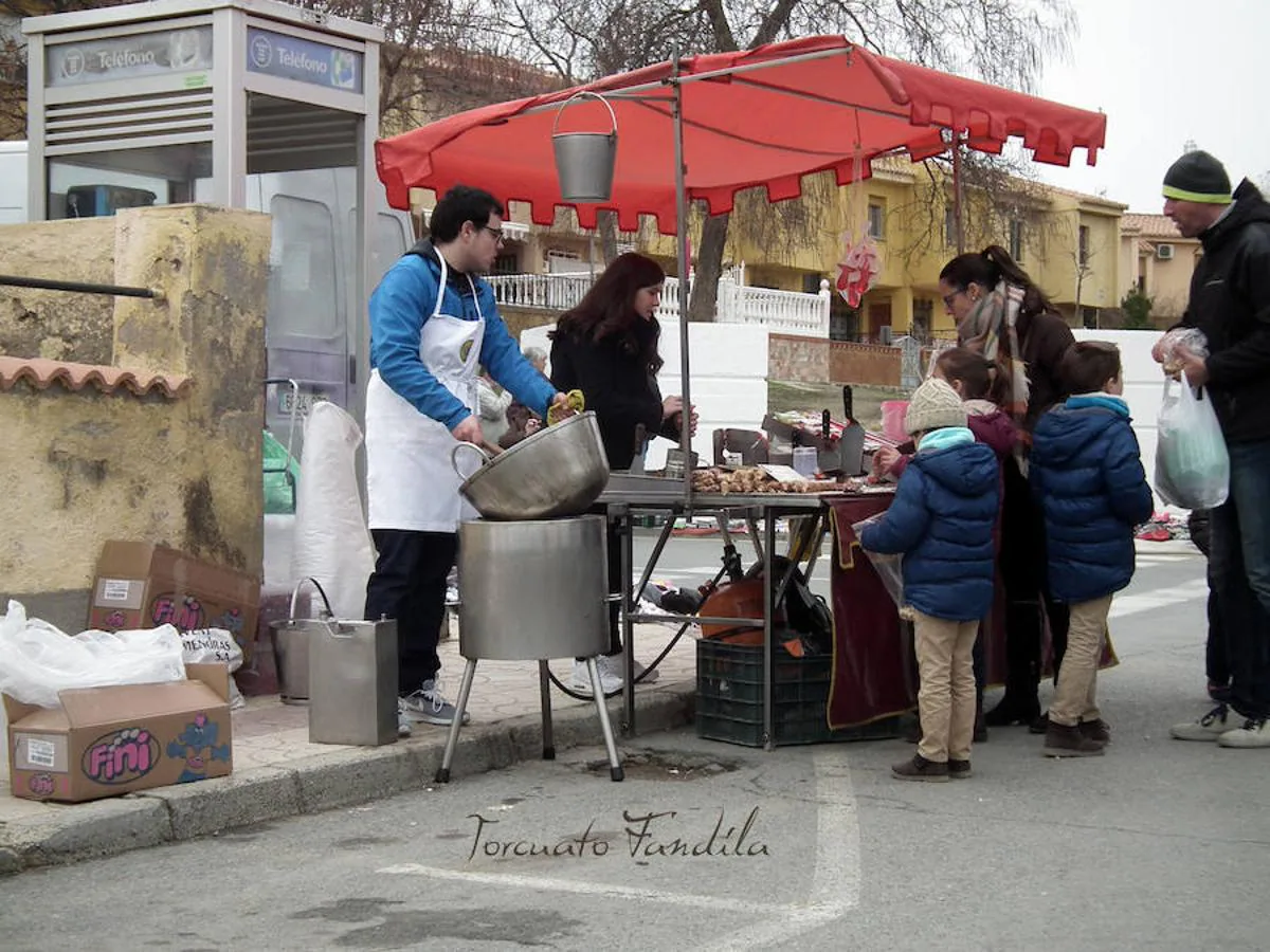 Guadix celebró este fin de semana las fiestas en honor al patrón de los animales, San Antón. La festividad está caracterizada por el consumo de chacinas y vino del país junto a las lumbres en las que se le queman las barbas al santo. El calor de las luminarias, como cada año, era más que necesario. 